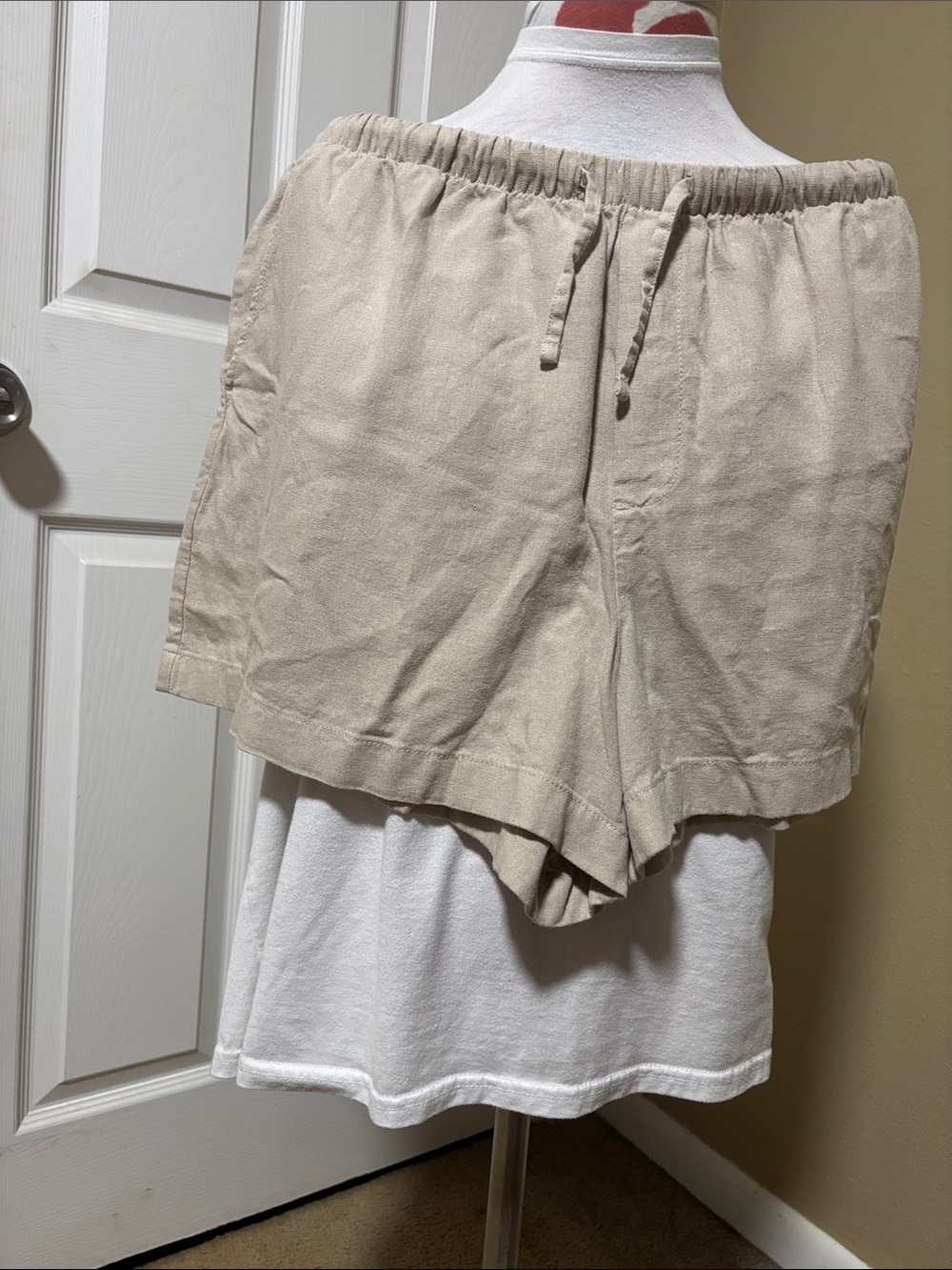 GAP High-Waist Drawstring Shorts in Beige